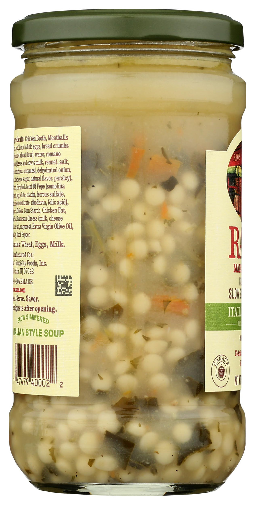 Raos Homemade Italian Wedding Soup chicken broth jar on kitchen counter