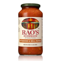 Raos Homemade mushroom pepper sauce jar ideal for quick, flavorful pasta