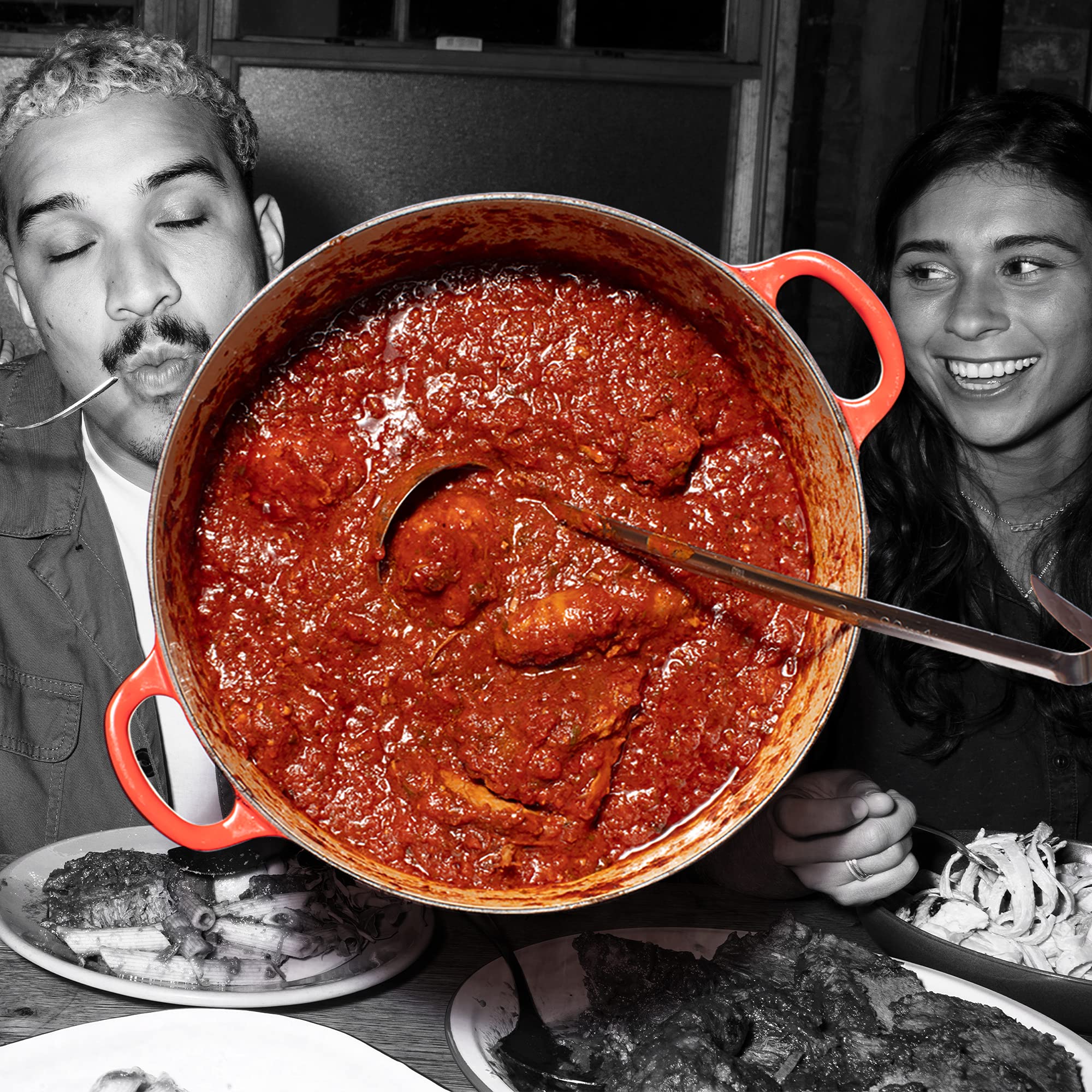 Raos sauce poured over pasta in a bowl for a comforting dinner