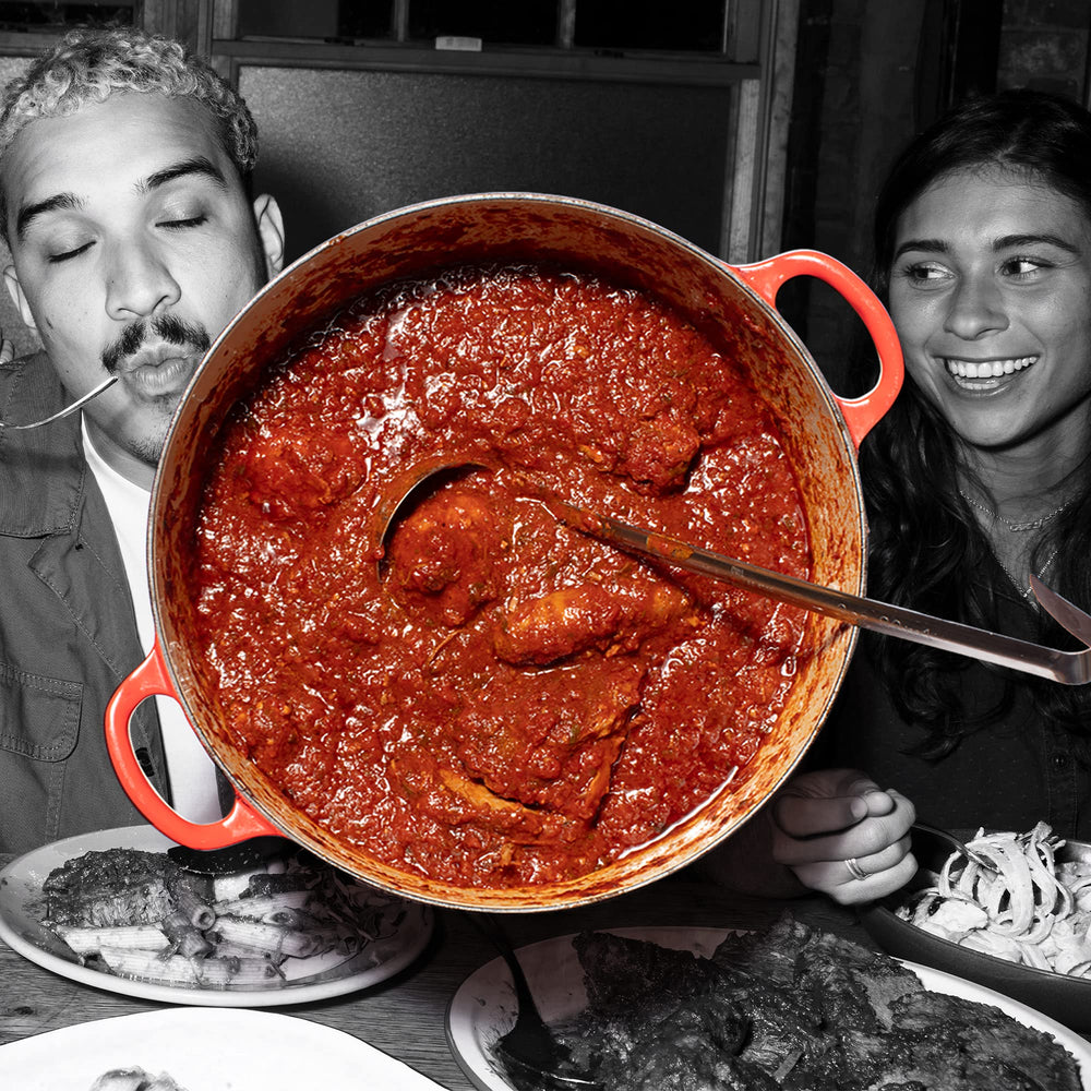 Raos sauce poured over pasta in a bowl for a comforting dinner