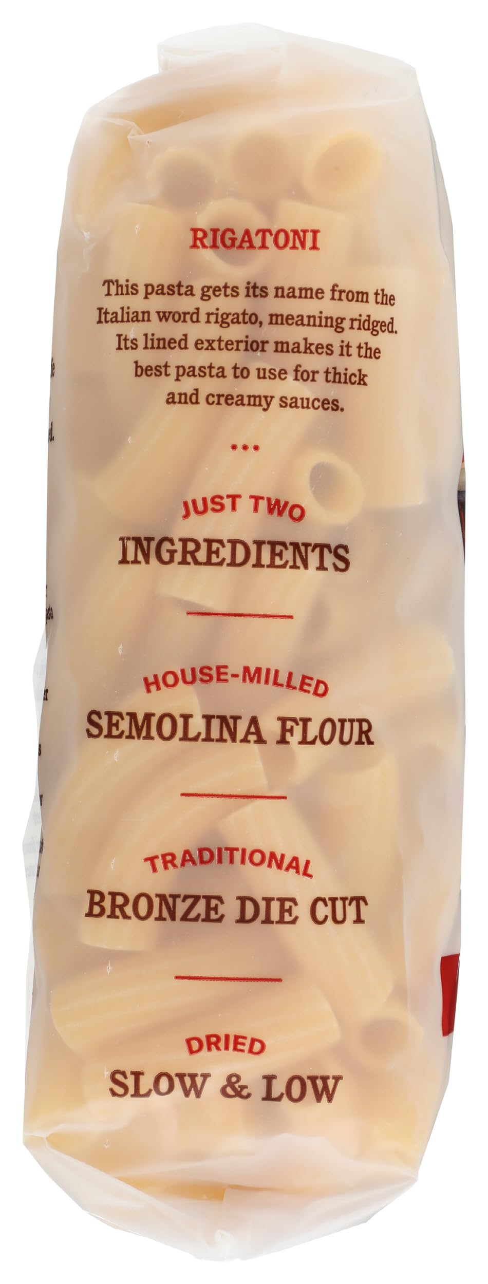 Rao's pasta imported from Italy emphasizes authentic flavor.