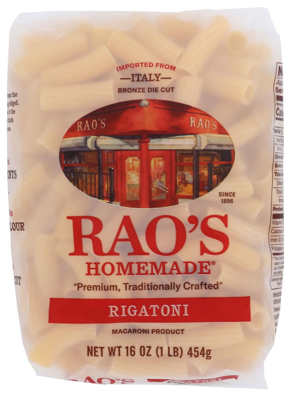 Rao's Homemade rigatoni pasta 16oz pack ready for sauce-coated servings.