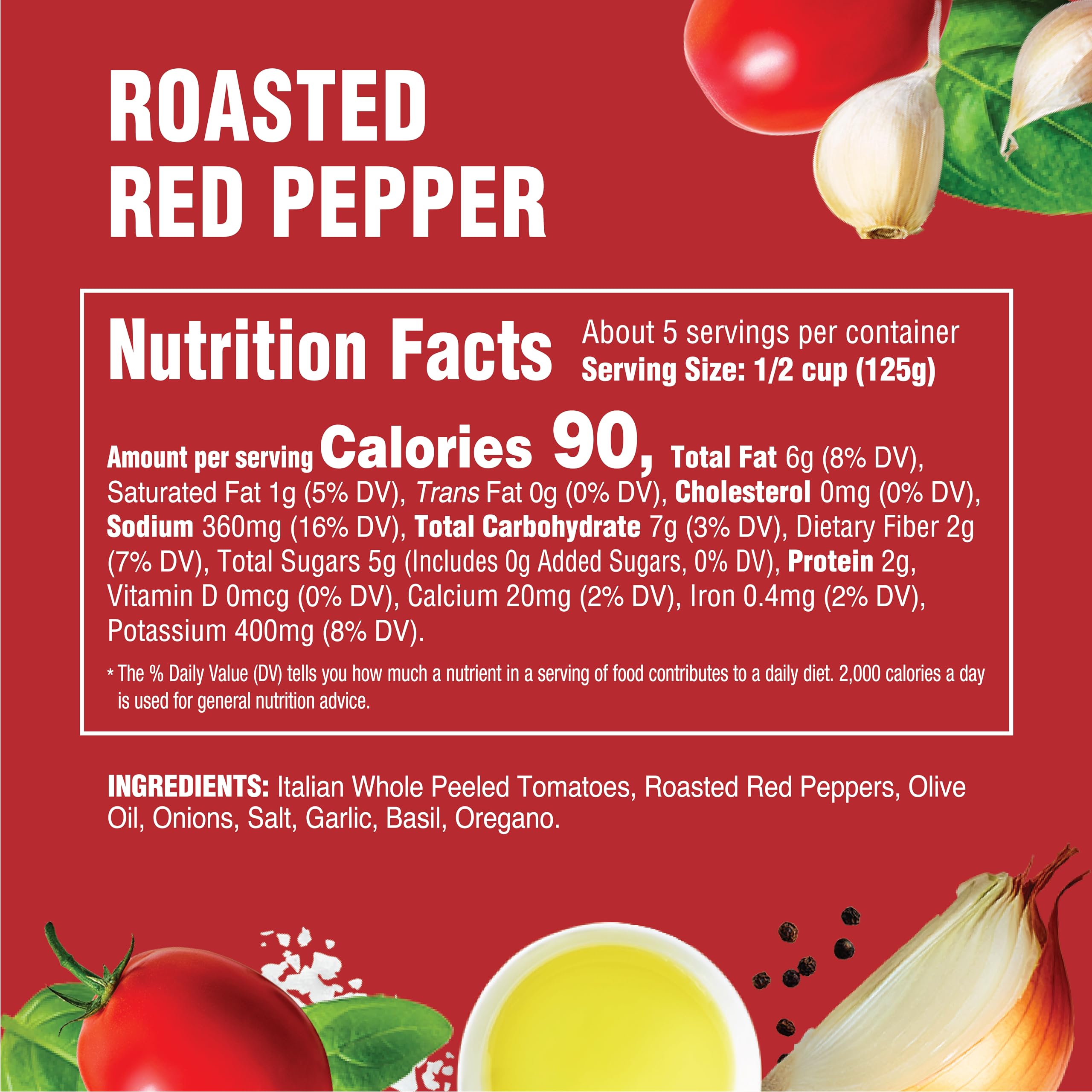 Rao's ingredients card showing olive oil, onions, garlic, basil, oregano