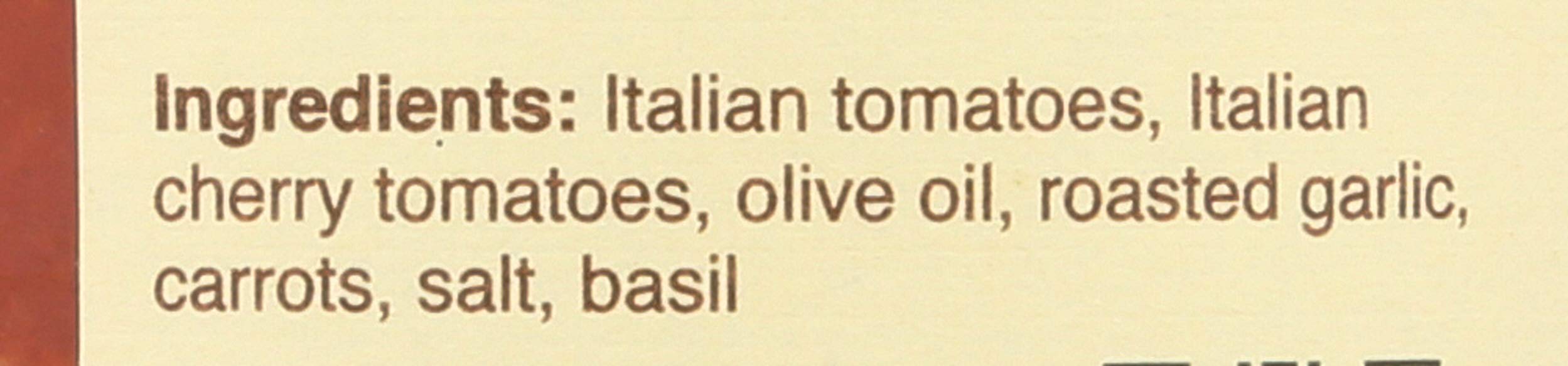 Rao's Homemade sauce ingredients panel highlights Italian tomatoes, olive oil, and roasted garlic.