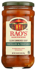Rao's Homemade tortellini and vegetables soup jar closeup for quick meals