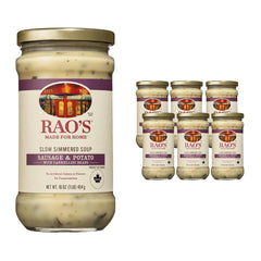 Rao's Italian sausage and potato soup in a bowl with cannellini beans for comforting flavor.
