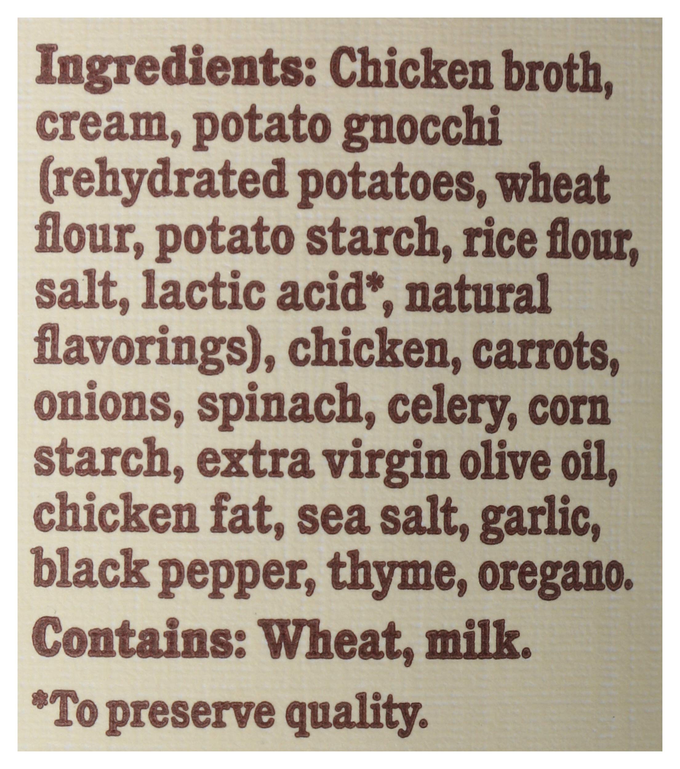 Rao's Made for Home chicken gnocchi soup broth close-up emphasizing creamy texture