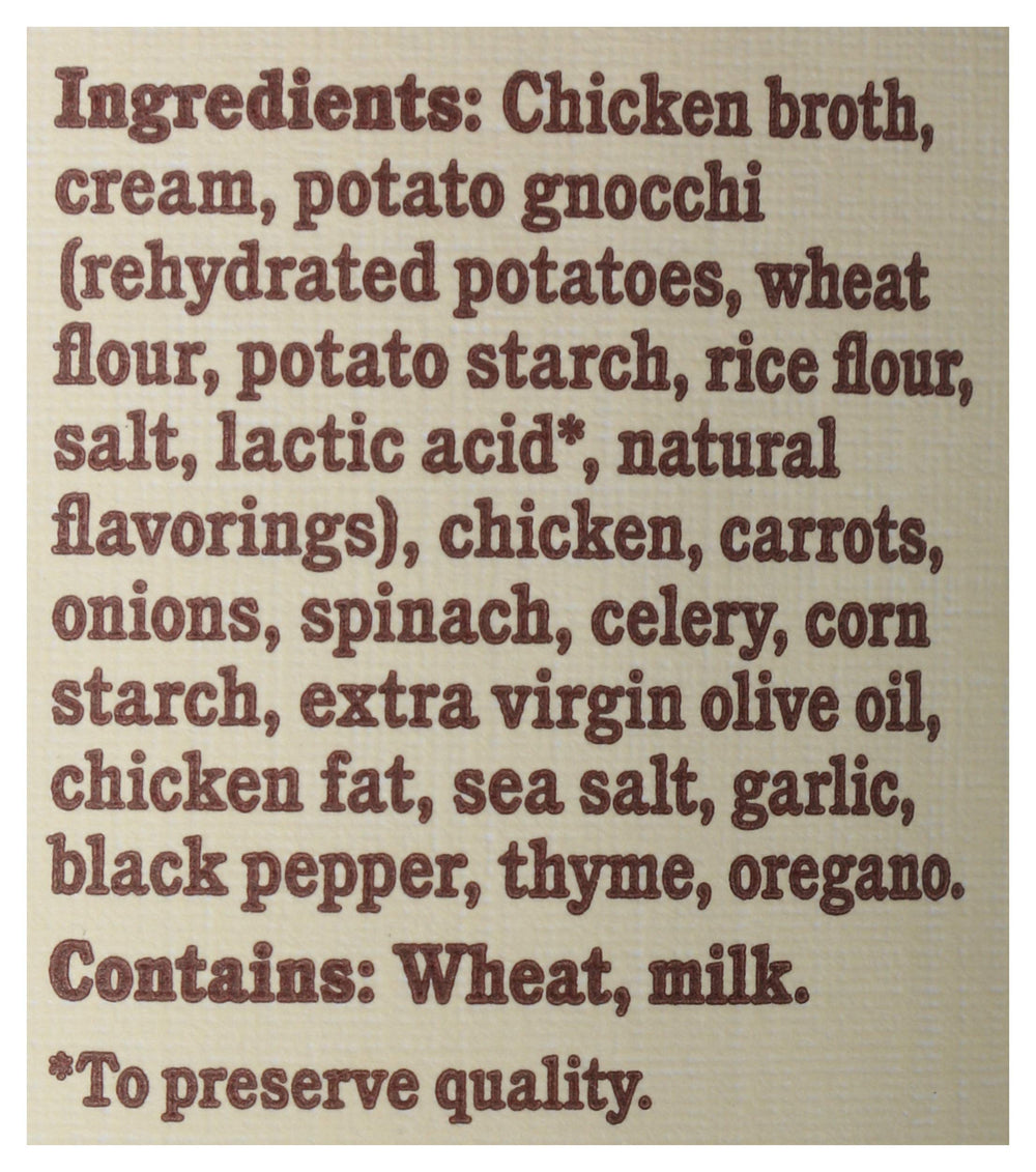 Rao's Made for Home chicken gnocchi soup broth close-up emphasizing creamy texture