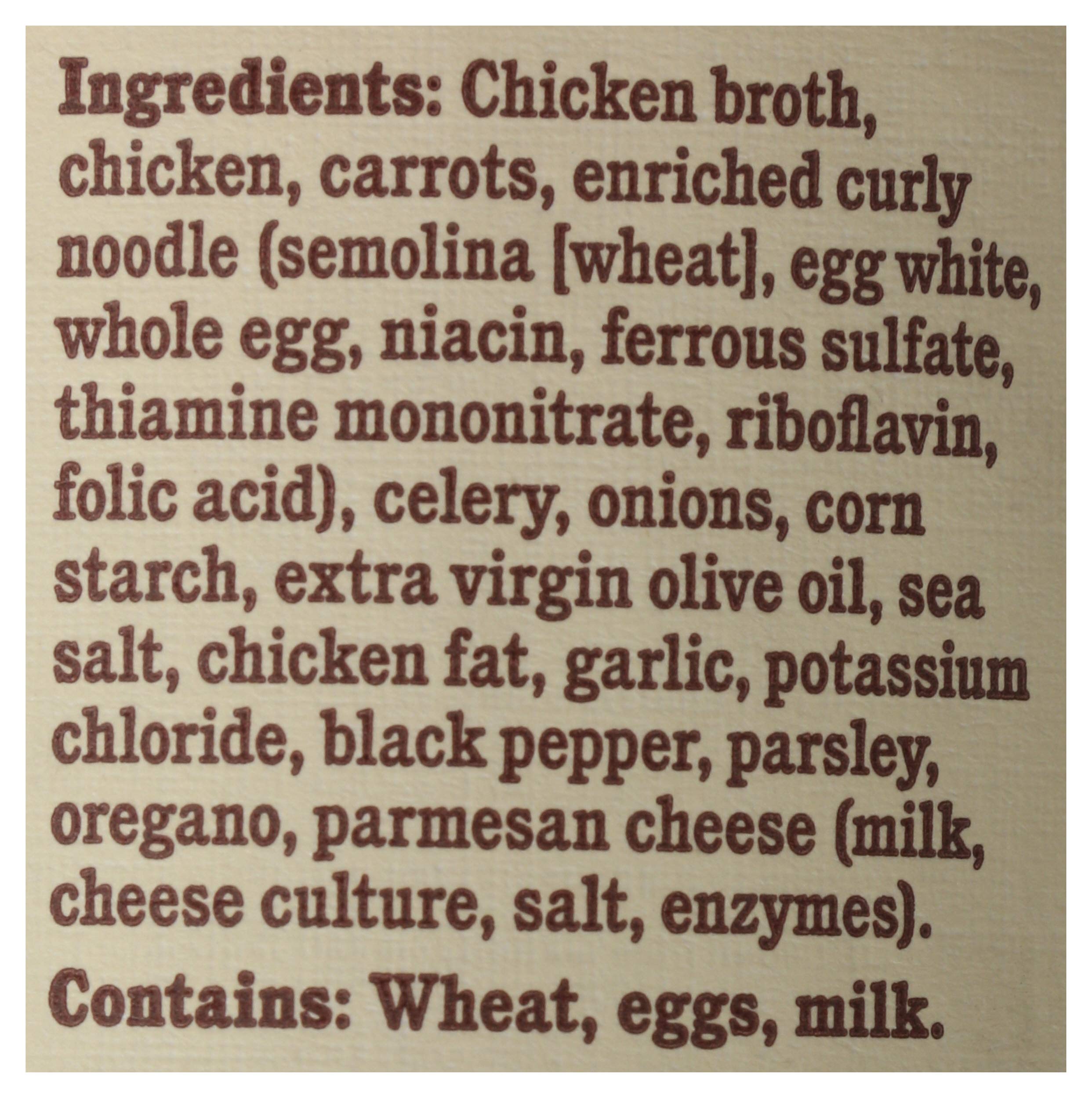 Real vegetables and fusilli pasta appear in Rao's chicken noodle soup.