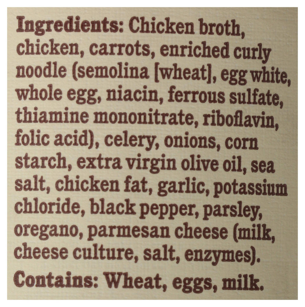 Real vegetables and fusilli pasta appear in Rao's chicken noodle soup.