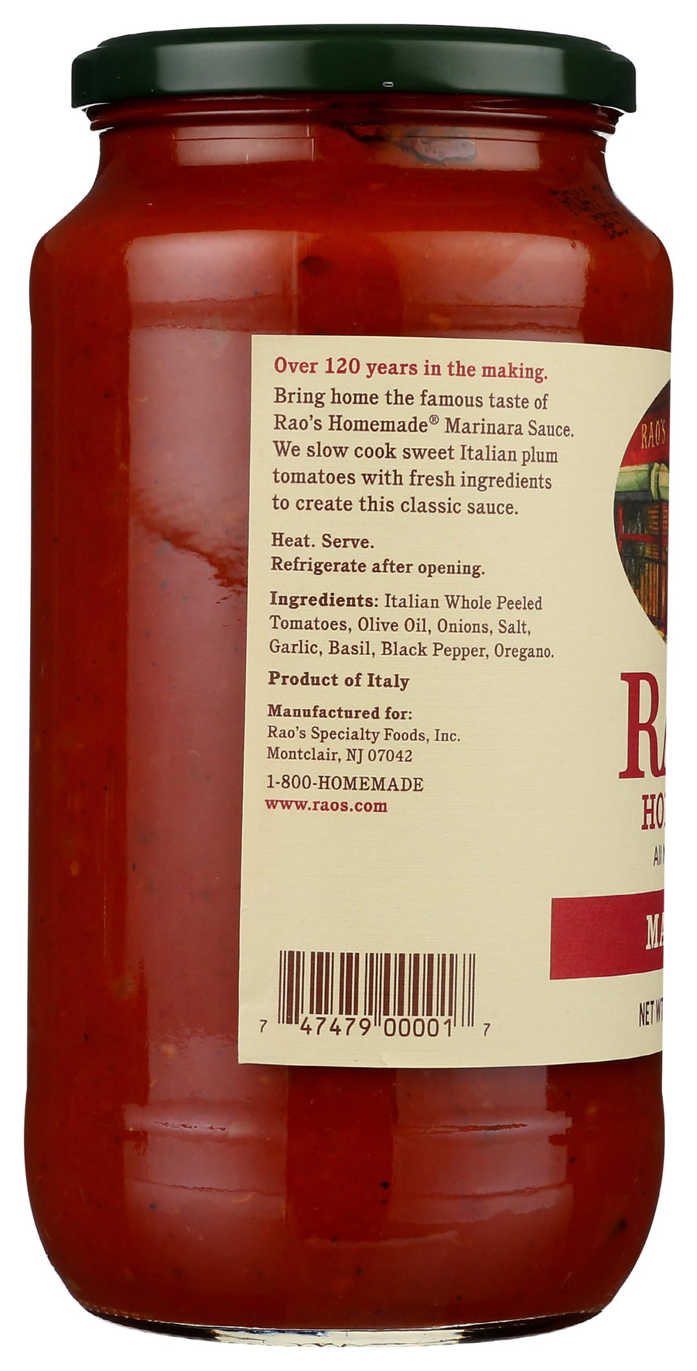 Rao's Marinara simmered texture showing thick, robust sauce for meatballs