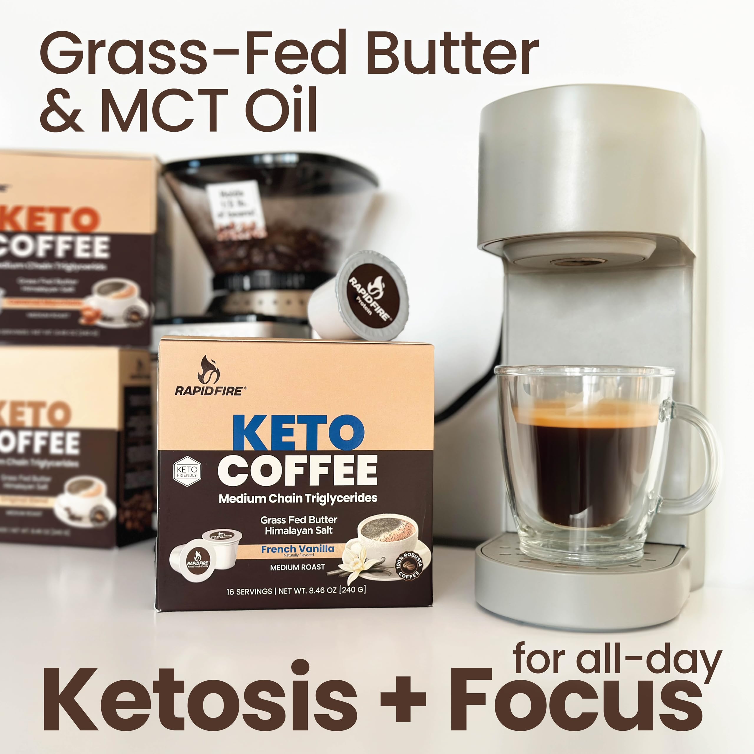 Creamy foam on Rapid Fire French Vanilla keto coffee cup signals rich flavor.