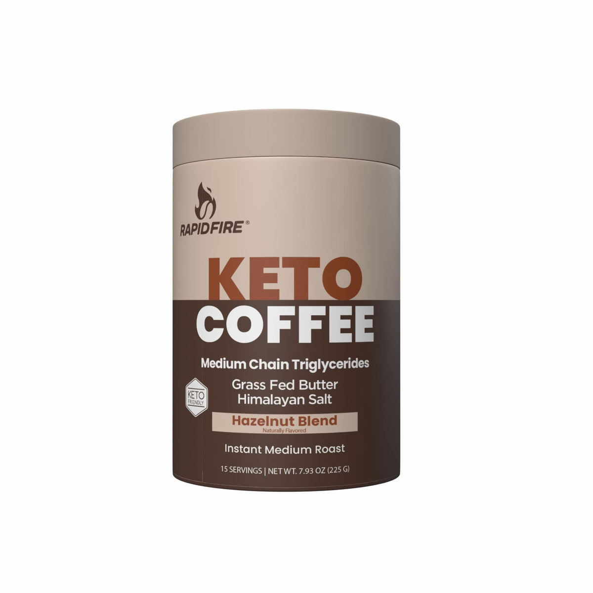 Rapid Fire hazelnut coffee cup showing creamy energy