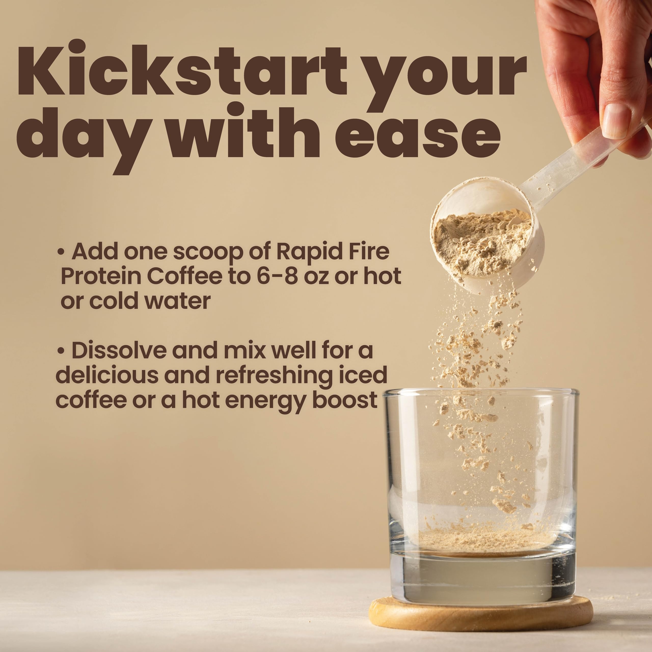 Rapid Fire Protein Coffee on desk with inviting aroma.