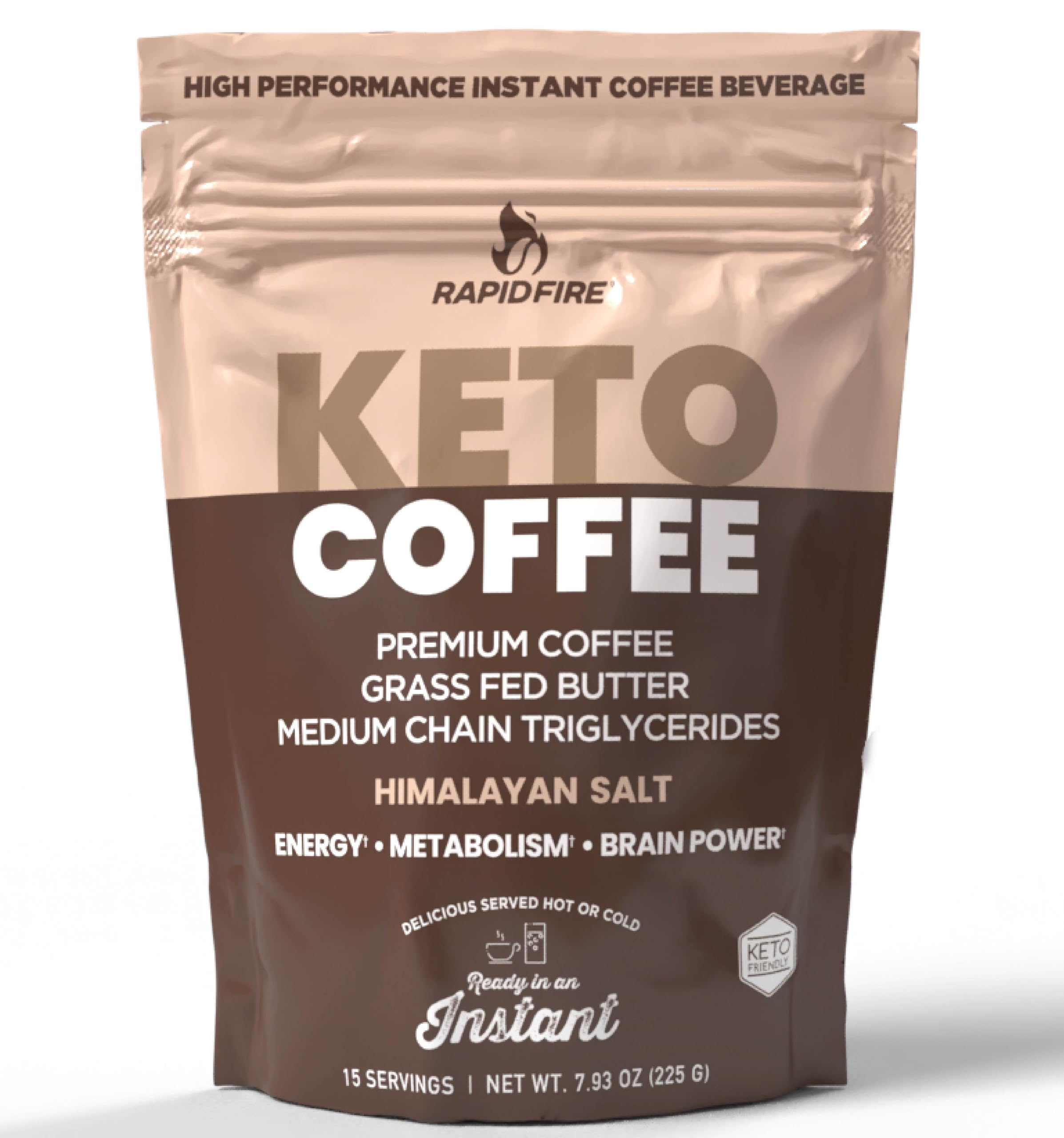Rapidfire ketogenic coffee mix front packaging shows bold flavor for a morning boost