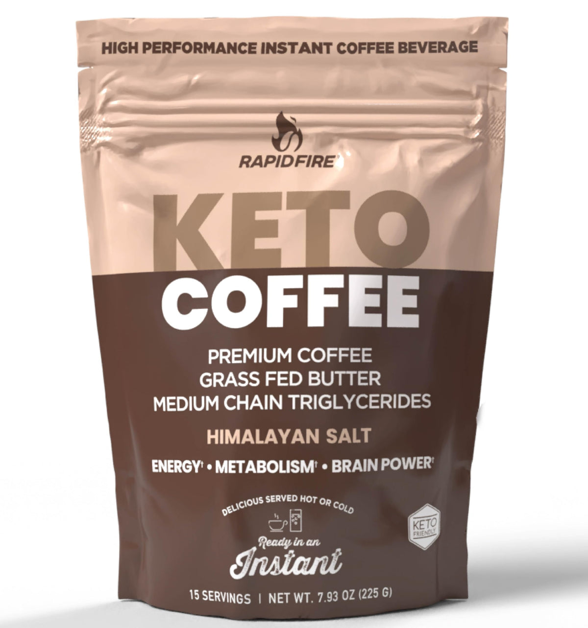 Rapidfire ketogenic coffee mix front packaging shows bold flavor for a morning boost