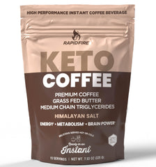 Rapidfire ketogenic coffee mix front packaging shows bold flavor for a morning boost