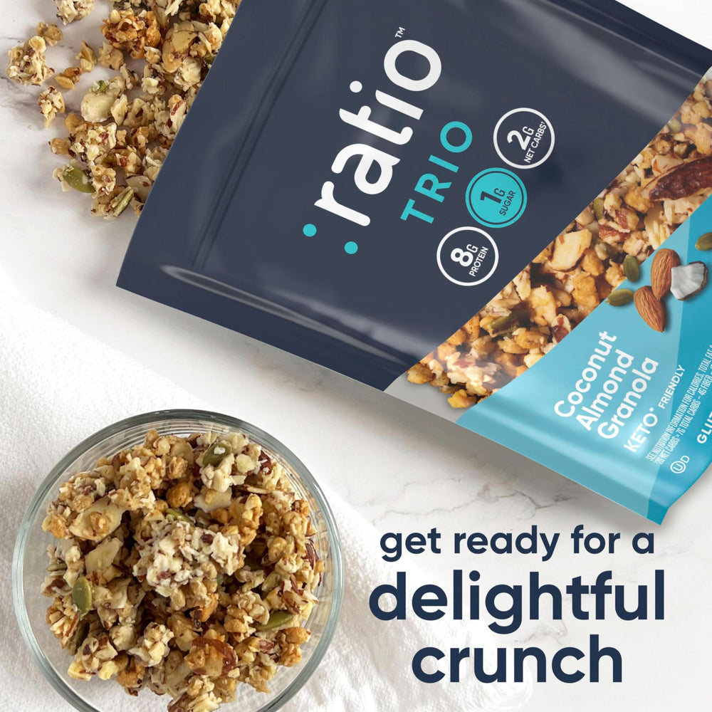 Ratio Trio granola with yogurt pairing for quick breakfast or snack