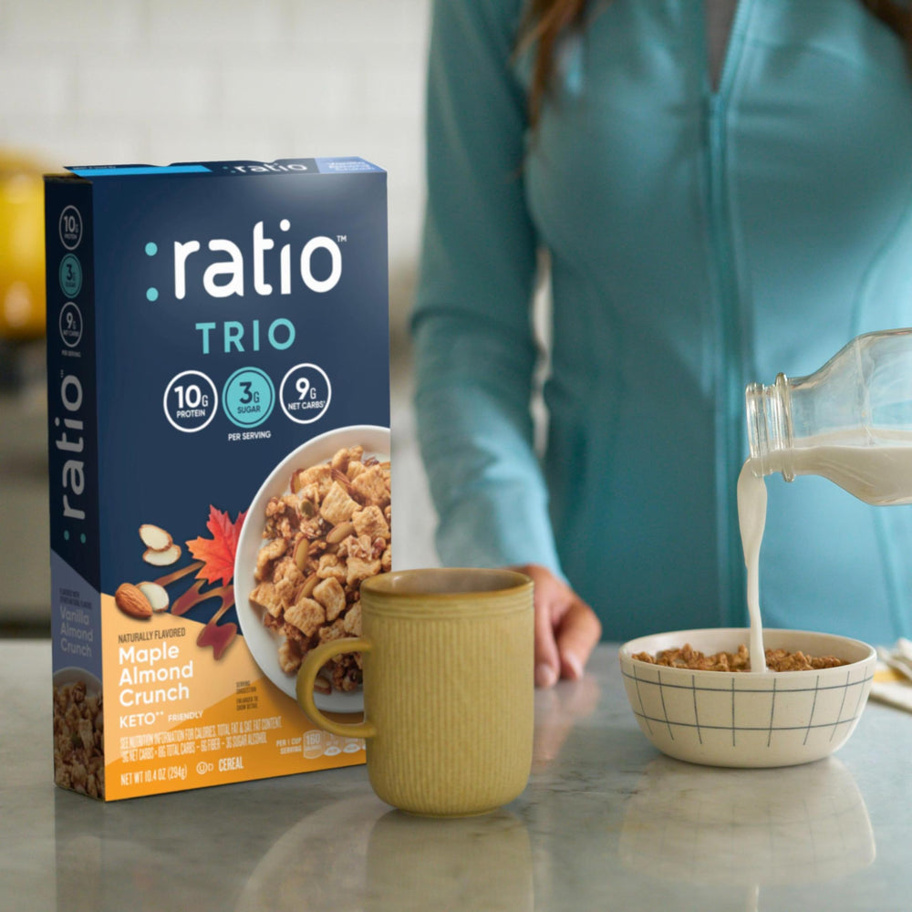 Ratio Trio Maple Almond Crunch pumpkin seeds close-up emphasizes crunch