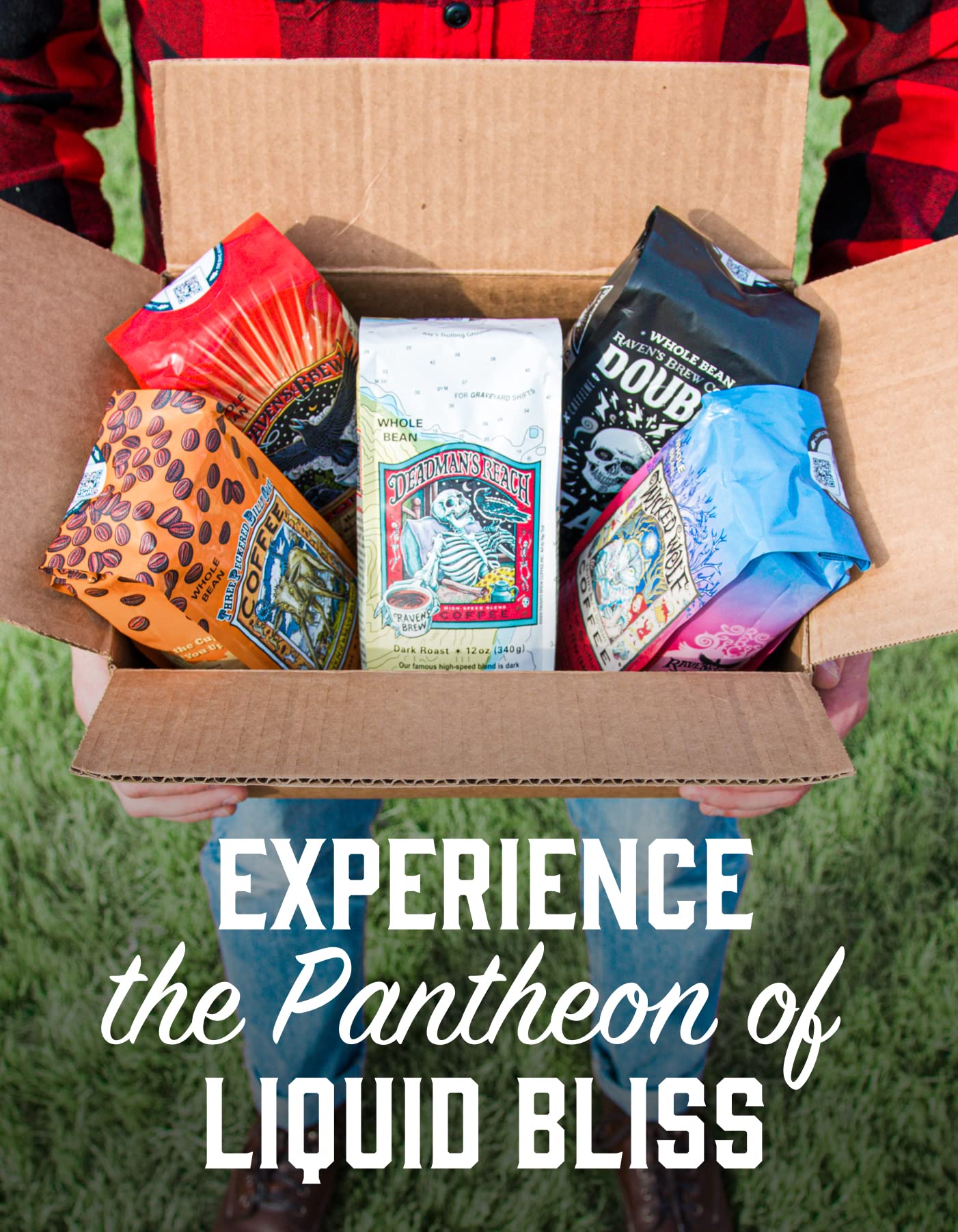 Raven's Brew front-label packaging highlights roast profile and freshness
