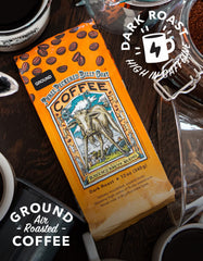 Raven's Brew high caffeine dark roast ground coffee for bold mornings