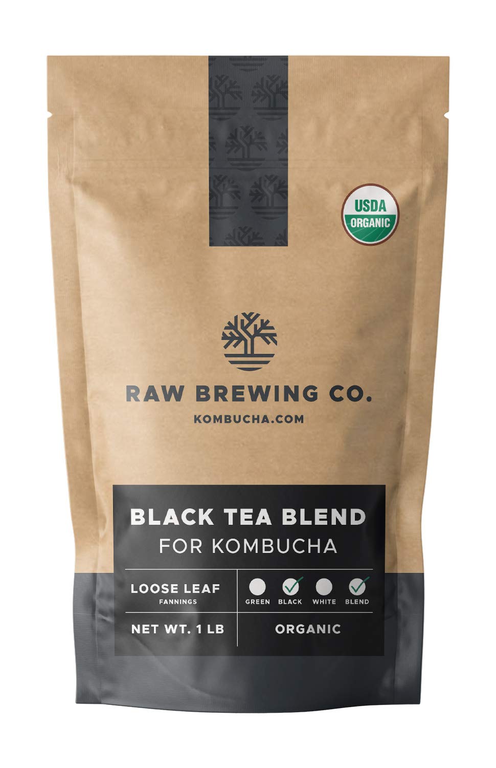 Raw Brewing Co kombucha black tea blend 8oz, ideal for consistent SCOBY nourishment and fermentation.