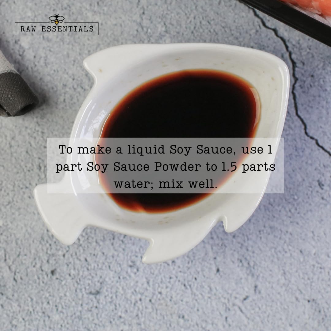 Raw Essentials Soy Sauce Powder dissolves in water to create liquid seasoning