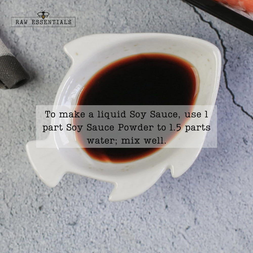 Raw Essentials Soy Sauce Powder dissolves in water to create liquid seasoning