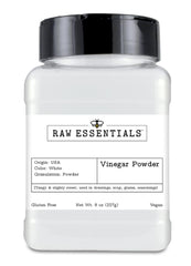Raw Essentials white vinegar powder bottle showing convenient tangy flavor enhancement