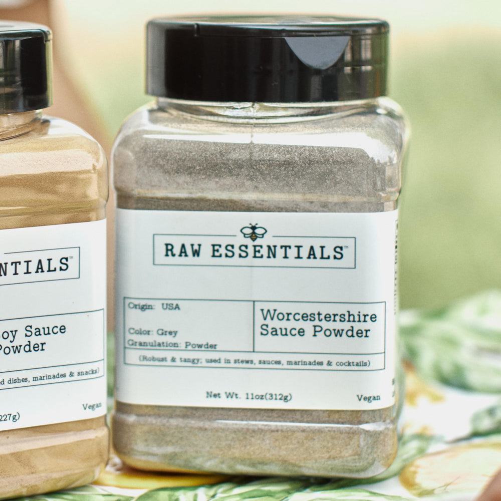 Raw Essentials Worcestershire Powder spice blend perfect for dry rubs and marinades.