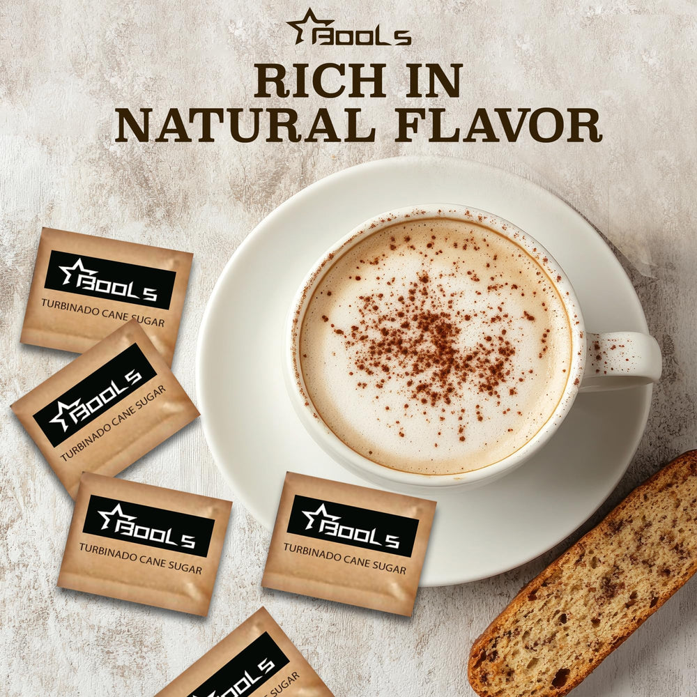 Raw Sugar Packets for kitchen organization store bulk supply neatly.