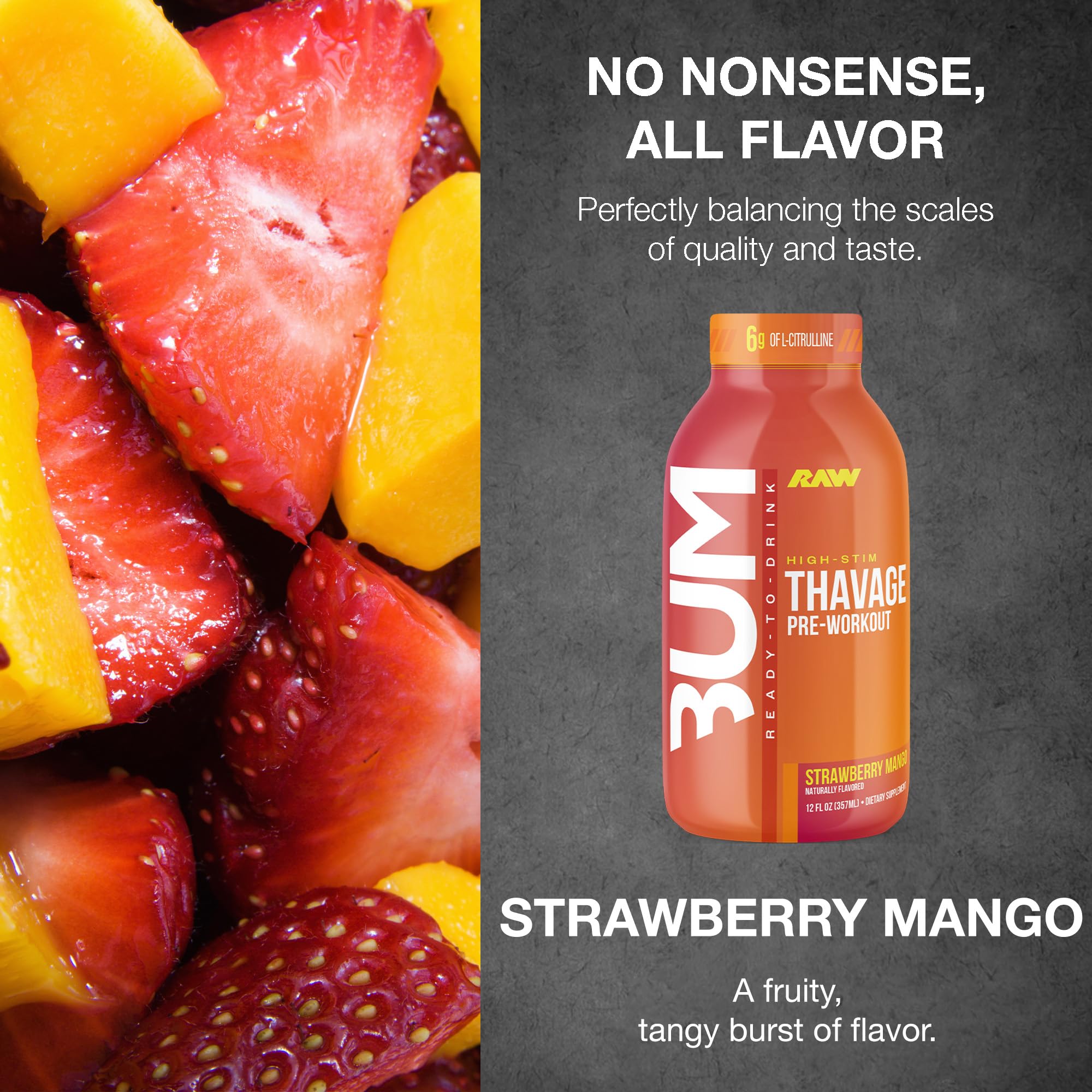 Close up of RAW Thavage RTD Strawberry Mango label