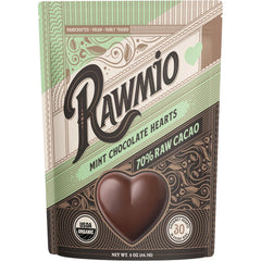 Rawmio mint chocolate hearts with 70% cacao, ideal for gifting and savoring