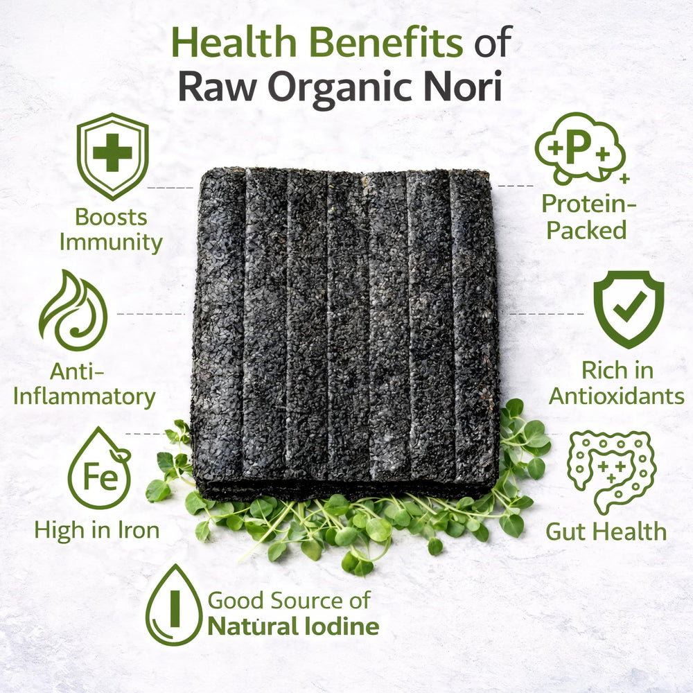 Rawnori flat lay ingredients featuring nori sheets alongside rice and veggies.