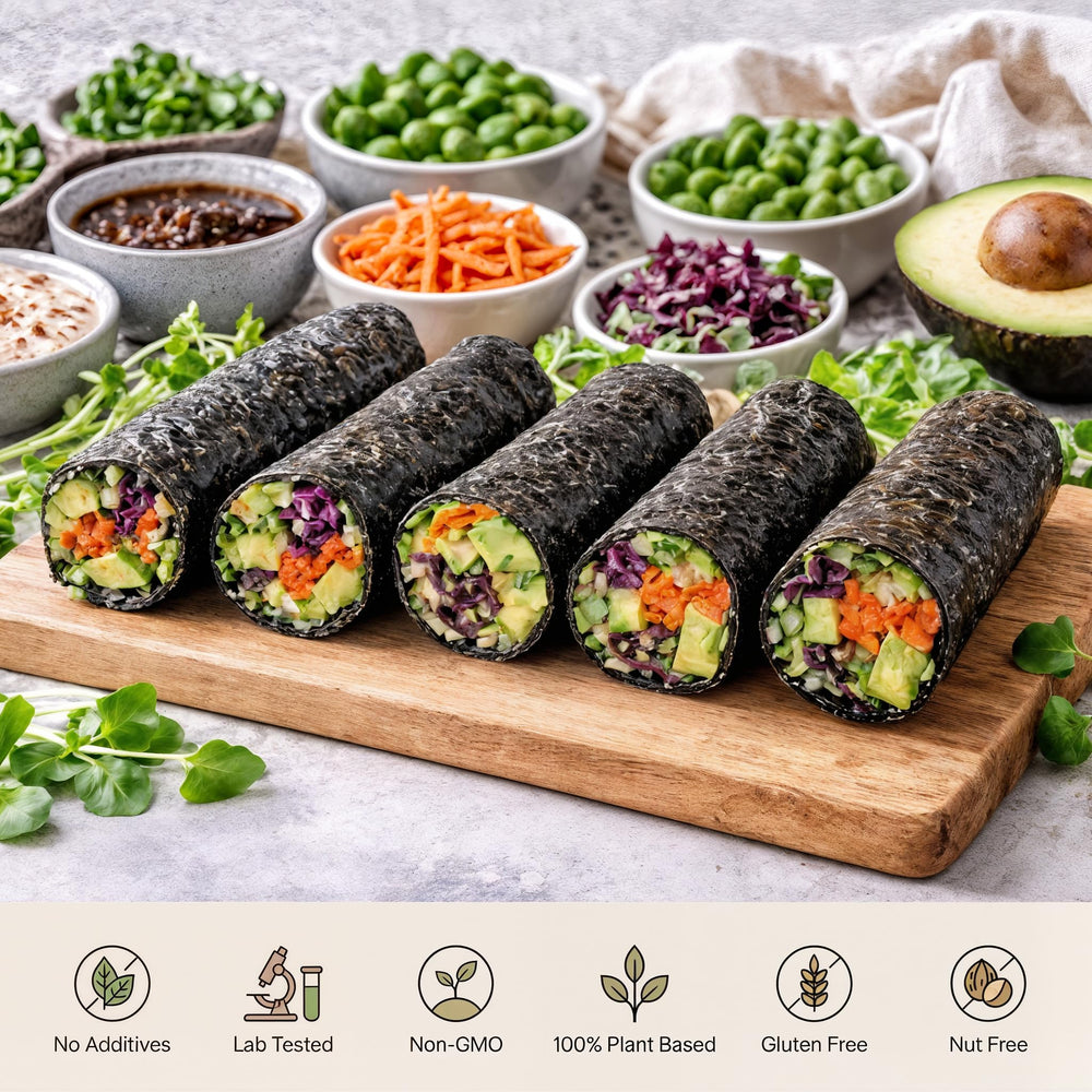 Rawnori hand selecting nori sheets emphasizing quality and freshness.