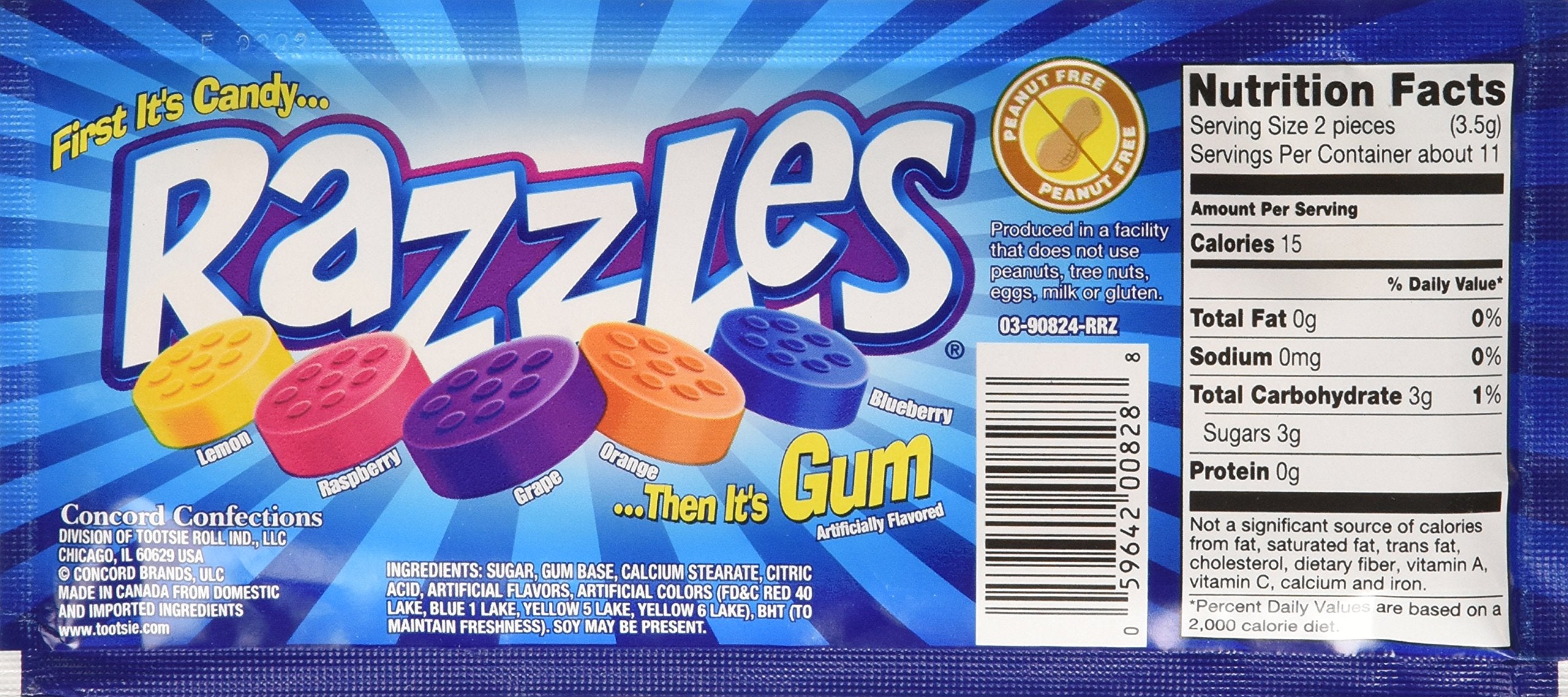Razzles candy-to-gum transition graphic highlights dual-texture delight.