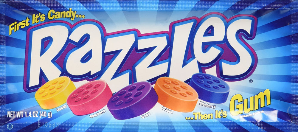 Razzles Original Candy/Gum bag front for on-the-go snacking.