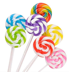 RBBZ Party 2-inch red swirl pops, individually wrapped for fresh, shareable party favors.