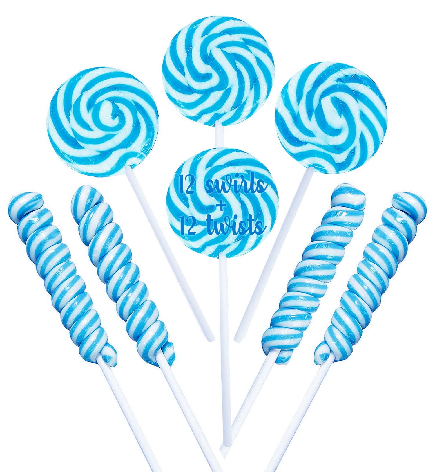 RBBZ Party blue candy swirl lollipop 18g, perfect for candy buffets and party favors.
