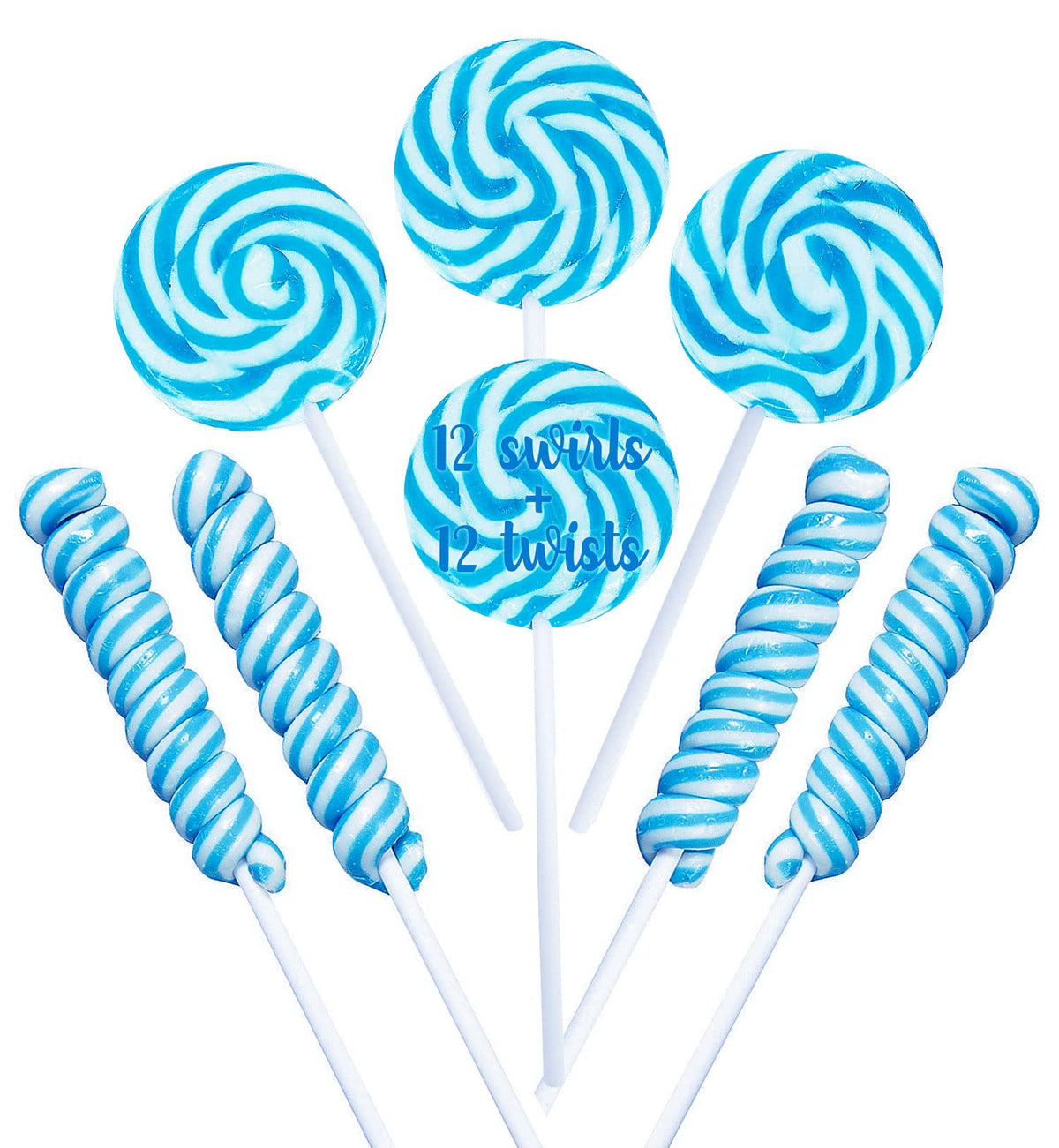 RBBZ Party blue candy swirl lollipop 18g, perfect for candy buffets and party favors.
