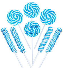 RBBZ Party blue candy swirl lollipop 18g, perfect for candy buffets and party favors.
