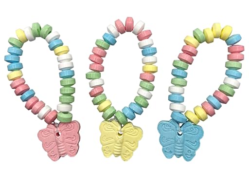 RBBZ Party butterfly candy bracelets, 24-pack, perfect for party favors and celebratory treats.
