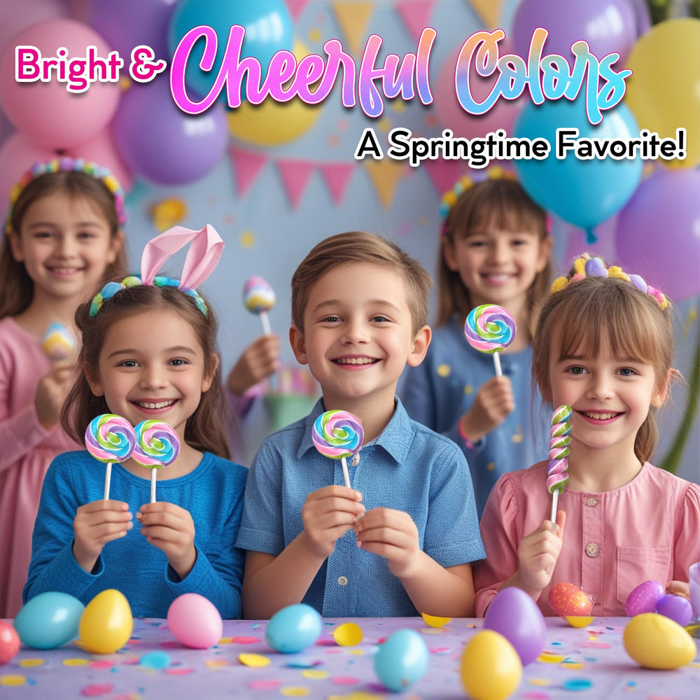 RBBZ Party swirl and twist assortment lollipops on sturdy sticks for displays.