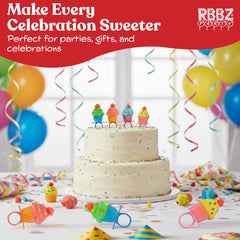 RBBZ Party colorful cupcake rings displayed on a dessert table