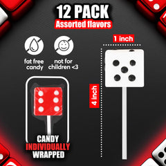 RBBZ Party Dice Candy Lollipops, 1-inch suckers on 4-inch sticks for easy handling.