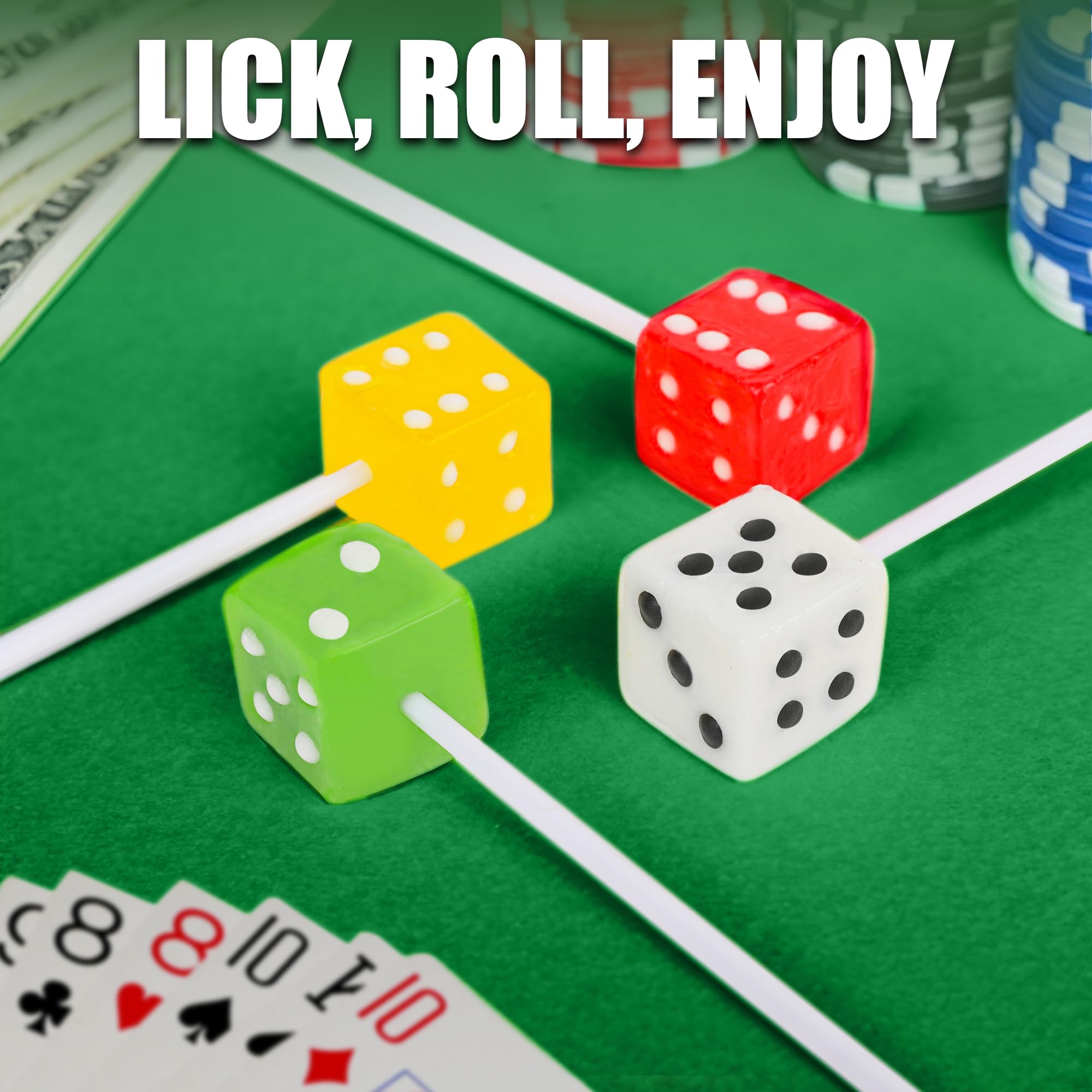 RBBZ Party Dice Candy Lollipops, hand-decorated designs for festive events.