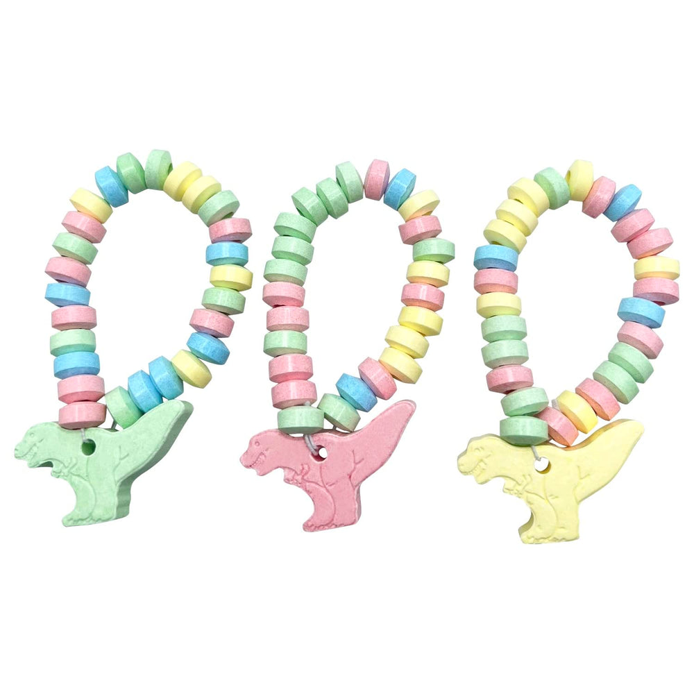 RBBZ Party Dinosaur Candy Bracelets close-up reveals colorful dinosaur shapes