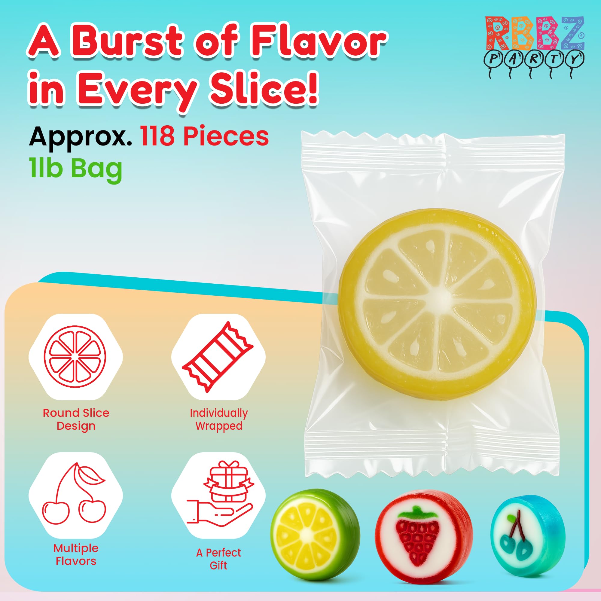 RBBZ Party Fruit Slices individually wrapped pieces for freshness