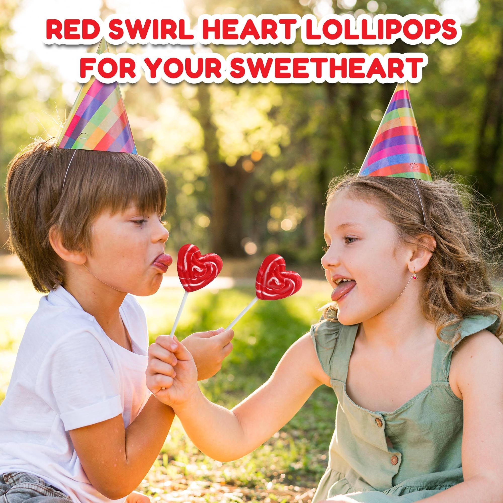 RBBZ Party colorful heart swirl lollipops ideal for classroom exchanges and celebrations.