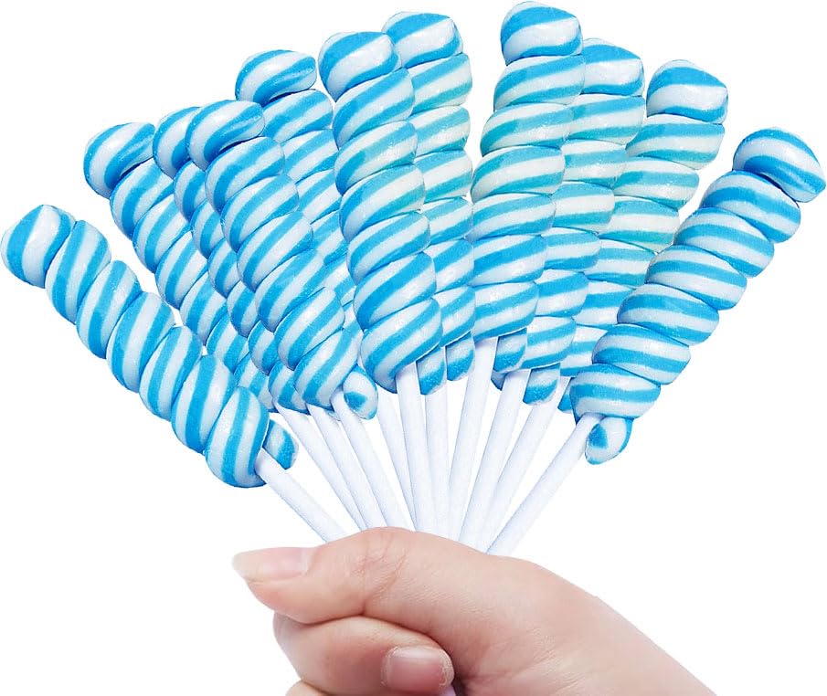 RBBZ Party light blue twist lollipops ideal for unicorn-themed baby shower candy buffets.